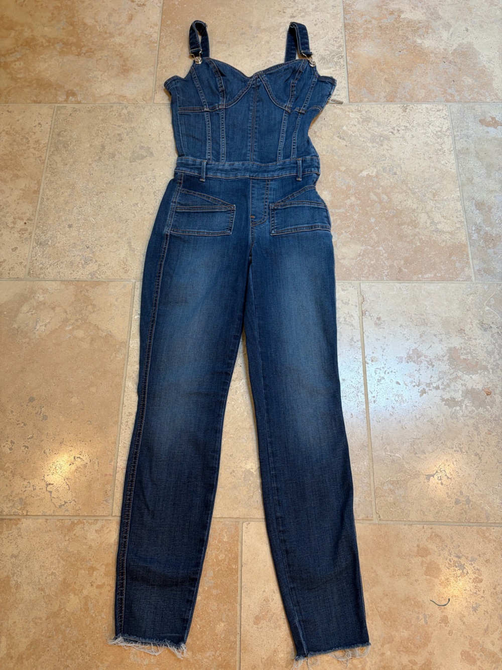 True Religion Corset Seamed Overall Denim Jumpsuit - Dark Blue Women's